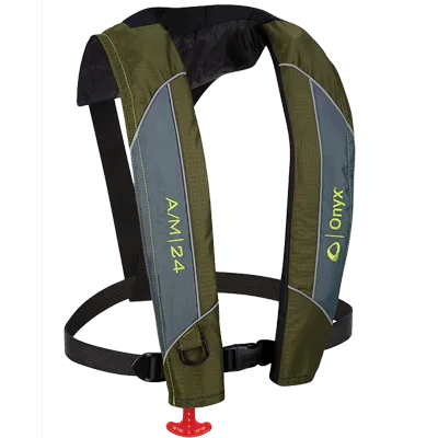 132000-400-004-18 – ONYX OUTDOOR PFD - Personal Floatation Device, A/M-24 Life Jacket, Green, Auto-Inflates When Imme...
